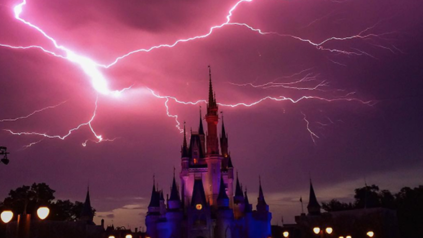 Onlookers caught the moment a lightning storm struck the castle at Disney World's Magic Kingdom.