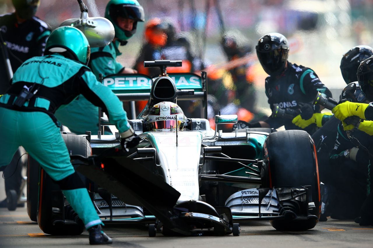A super efficient pit stop enabled Hamilton to take the lead for the first time after a conceding the early lead off the start. 