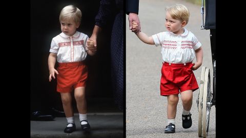 Prince William, left, in 1984, and Prince George, right, on Saturday, July 4, 2015, wearing similar clothing.