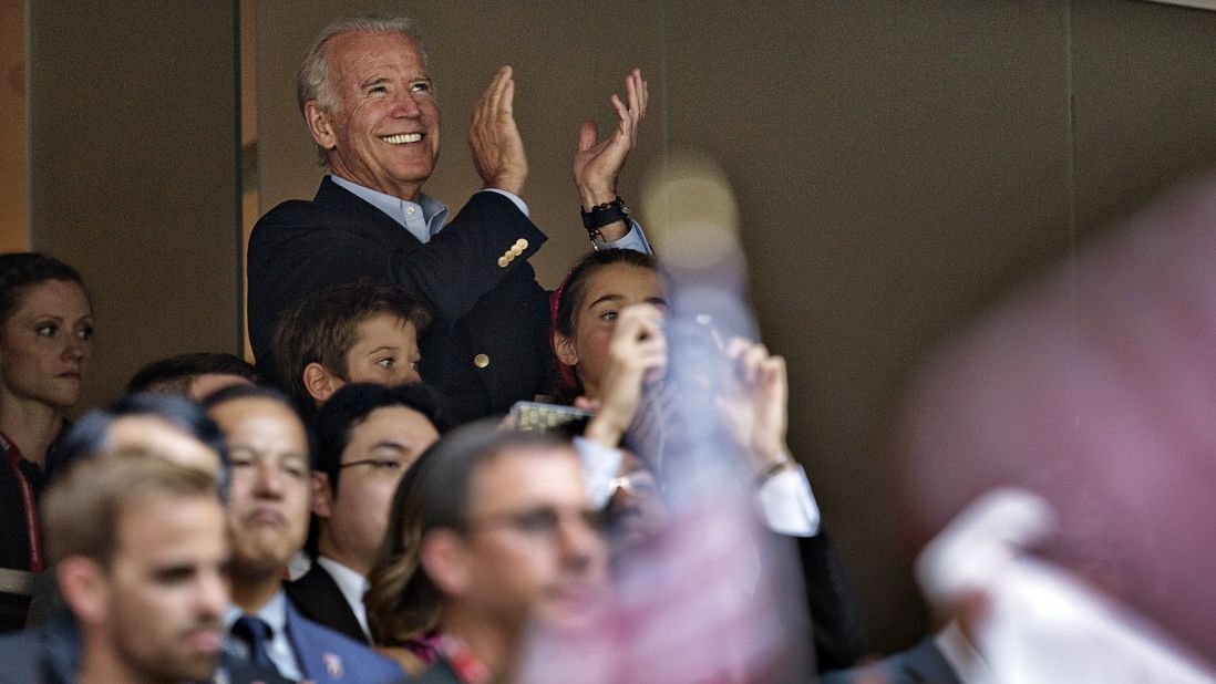 U.S. Vice President Joe Biden cheers on Team USA during the game in Vancouver.