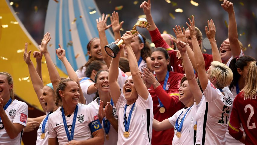 The United States Women's National Soccer Team celebrates after winning the Women's World Cup on Sunday, July 5 in Vancouver, Canada. The United States defeated Japan with a final score of 5-2.