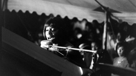 Simone performs at the Salute to Freedom benefit concert in Birmingham, Alabama, on August 5, 1963.