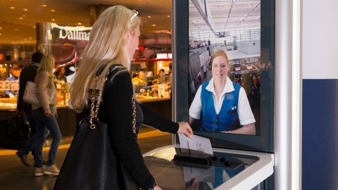In Munich Airport, InfoGate kiosks allow for face-to-face, video-based conversation with a live customer representative in the traveler's language of choice. In addition, documents can be scanned, printed and exchanged between the two parties.