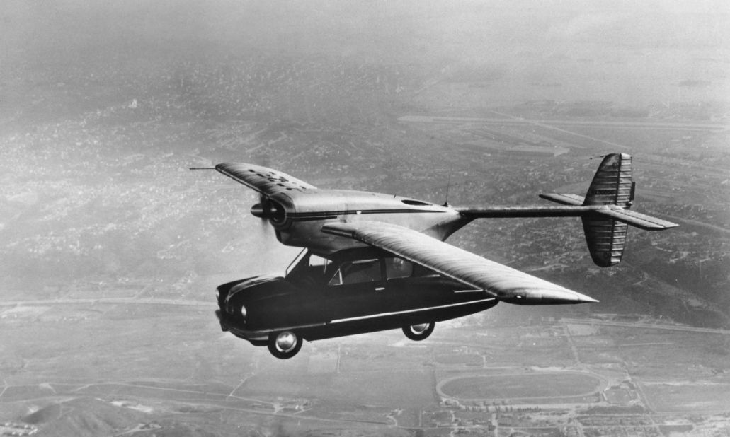 Believe it or not, flying cars have been in existence since the 40s. The Convair Model 118 made a test flight in 1947. Alas, the hybrid vehicle never went into production after its one-hour demonstration flight, in which it had a crash landing due to low fuel, destroying the car body. 
