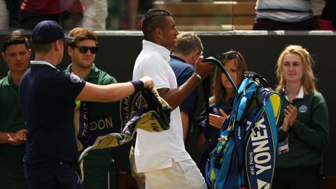 Nick Kyrgios lost to Richard Gasquet on Monday to end his Wimbledon campaign but didn't exit quietly. 