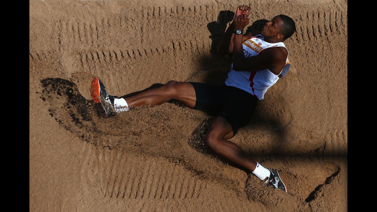 Nathan Fox competes in the triple jump Saturday, July 4, at the British Championships in Birmingham, England.