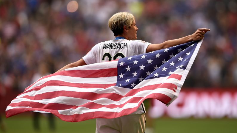 U.S. captain Abby Wambach holds the American flag as she celebrates the team's World Cup title on Sunday, July 5. <a href="index.php?page=&url=http%3A%2F%2Fwww.cnn.com%2F2015%2F06%2F30%2Fsport%2Fgallery%2Fwhat-a-shot-sports-0630%2Findex.html" target="_blank">See 38 amazing sports photos from last week</a>
