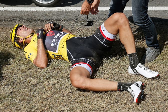 Overnight leader Fabian Cancellara was thrown over his handlebars. The Swiss rider fractured his back earlier in the season but managed to get back on his bike and struggle manfully to the finish. Others were unable to continue. William Bonnet of France, Dutch rider Tom Dumoulin, Australia's Simon Gerrans and Dmitry Kozontchuk of Russia were all forced to retire from the race. Cancellara would later withdraw himself after it was revealed he had suffered another fractured vertebrae. 