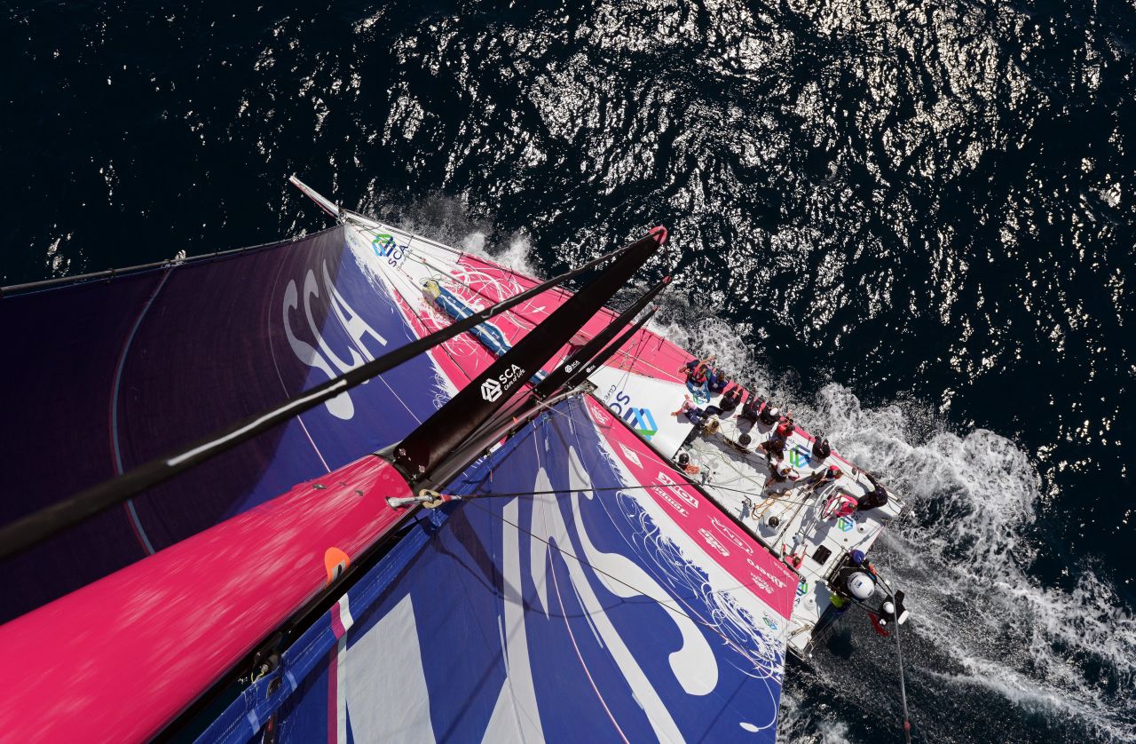 Looking down from the top of the Team SCA mast. The all-female crew created history in June, winning the eighth leg of the Volvo Ocean Race.