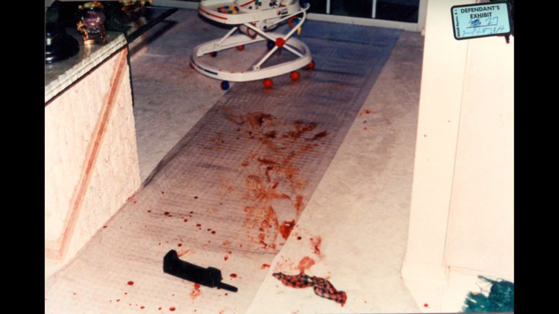 A photo of the crime scene shows the cordless telephone Darlie Routier used to call 911 on the night of the attacks. The 911 recording and the duration of the call (five minutes and 42 seconds) were key pieces of evidence during the trial. <br /><br />Appellate lawyer Stephen Cooper would later argue that given the length of time Routier was on the phone with 911, the prosecution's timeline of events was flawed: One piece of evidence was a sock with both boys' blood on it that was found in an alley 75 yards away from the house.<br /><br />"There is not but a couple of minutes for her to stab and kill the children, cut the screen, get this sock and run it down the alley in the dark through a gate that doesn't really work very well, (and) come back," Cooper said.