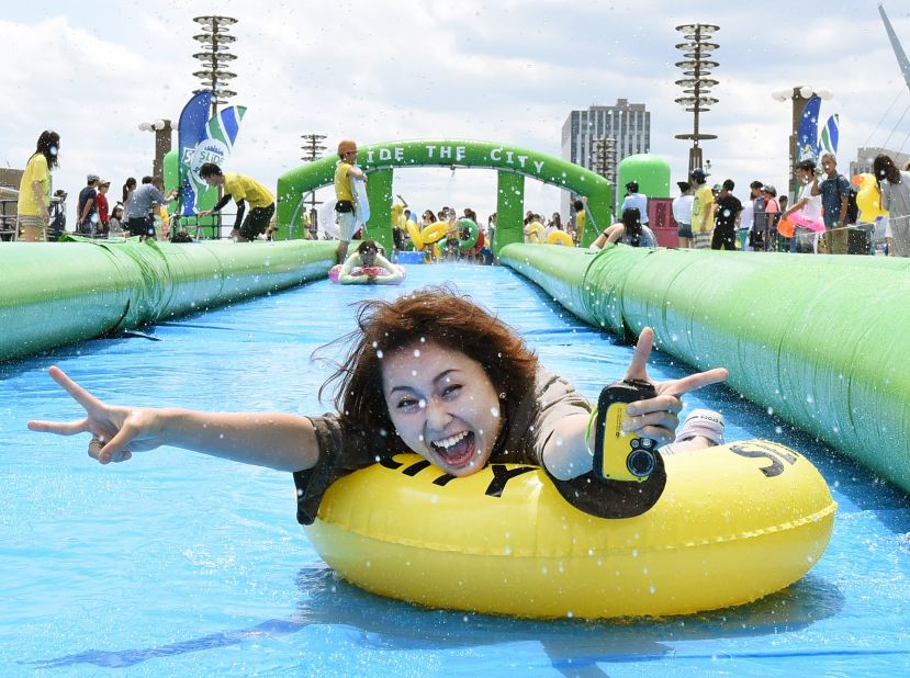 "Tokyo is probably the most popular one," says Gessel. The slide was set up on the city's Dream Bridge.