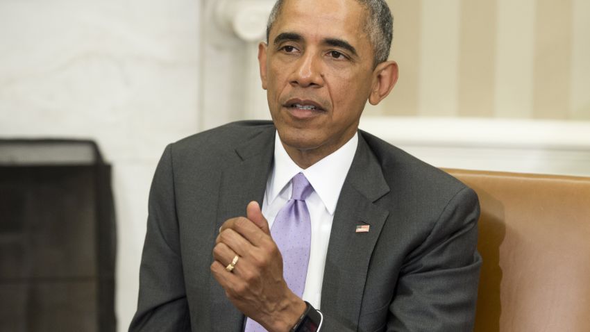 U.S. President Barack Obama during a meeting with Vietnamese General Secretary Nguyen Phu Trong in the Oval Office of the White House in Washington, DC, July 7, 2015.