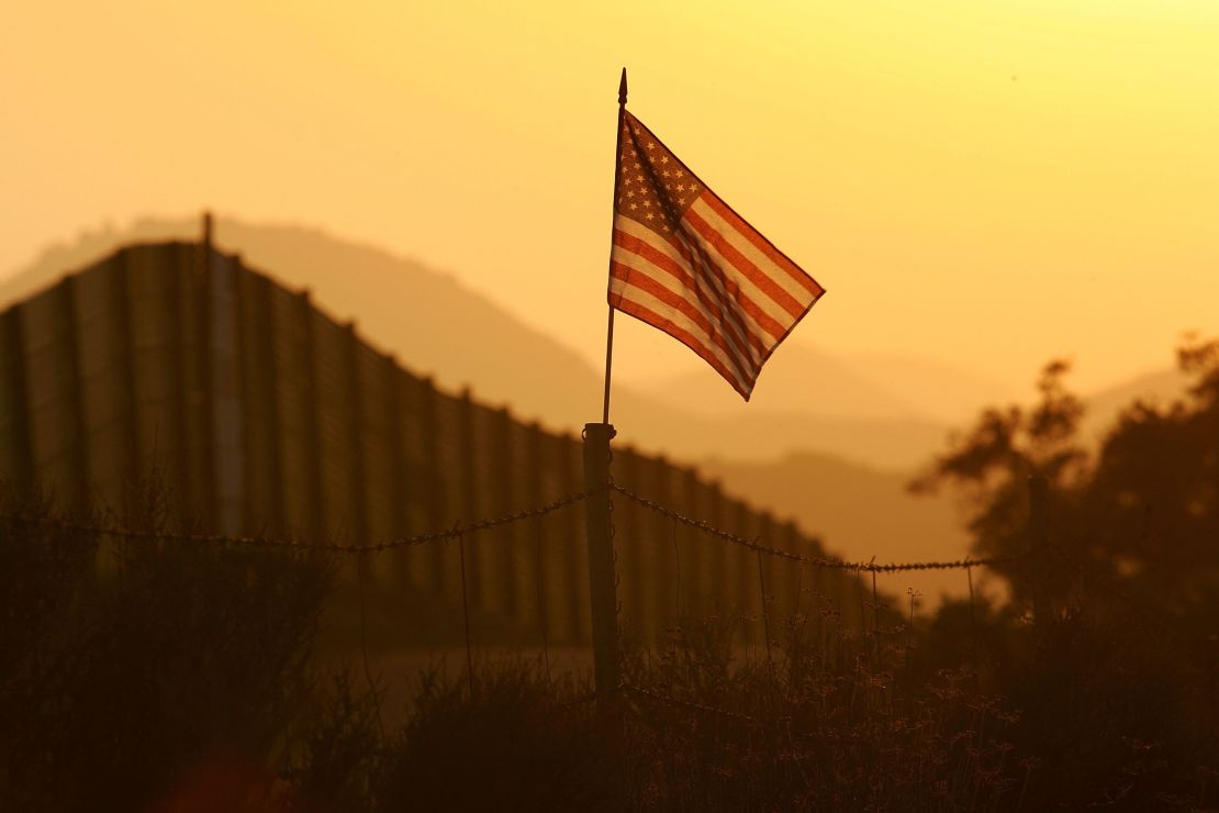 A flag put up by activists who oppose illegal immigration flies near Campo, California. 