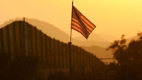 A flag put up by activists who oppose illegal immigration flies near Campo, California.