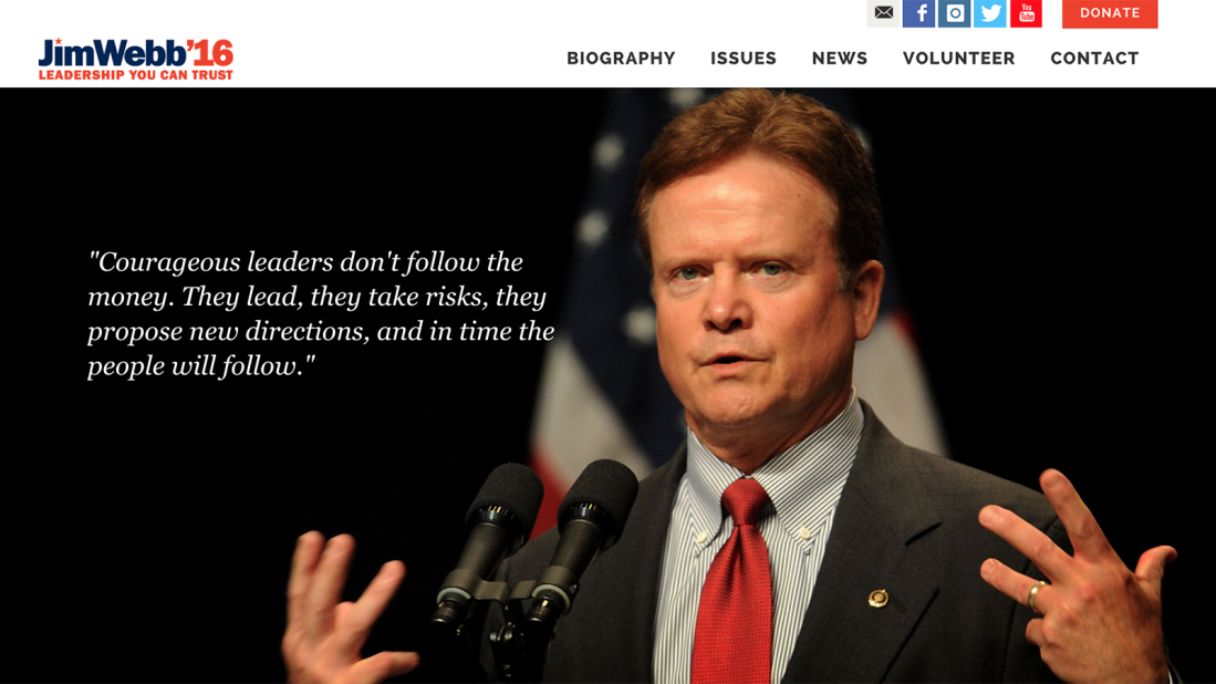 Former U.S. Sen. Jim Webb of Virginia, Republican, who has dropped out of the presidential race