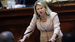 Rep. Jenny Horne, R-Summerville, gets emotional as she speaks during debate over a Senate bill calling for the Confederate flag to be removed from the Capitol grounds Wednesday, July 8, 2015, in Columbia, S.C. The House is under pressure to act after the state Senate passed its own measure, which is supported by Gov. Nikki Haley. But some Republicans proposed changes to the Senate bill that would preserve some kind of symbol in front of the Statehouse to honor their Southern ancestors. (AP Photo/John Bazemore)
