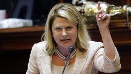 Rep. Jenny Horne, R-Summerville, speaks in favor of taking down the Confederate flag during debate over a Senate bill calling for the flag to be removed from the Capitol grounds, Wednesday, July 8, 2015, in Columbia, S.C. The House is under pressure to act after the state Senate passed its own measure, which is supported by Gov. Nikki Haley. (AP Photo/John Bazemore)