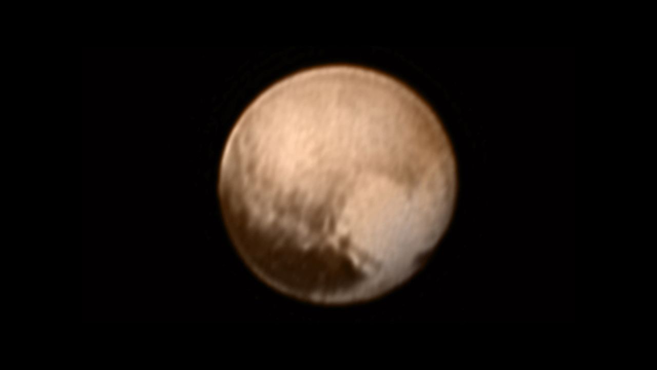 Do you see a heart on Pluto? This image was taken on July 7 by New Horizons when it was about 5 million miles from the planet. Look to the lower right, and you'll see a large bright area -- about 1,200 miles across -- that resembles a heart. 