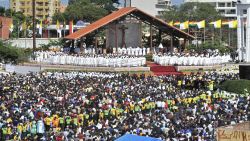 Pope Francis officiates a holy mass at the square of Christ the Redeemer in Santa Cruz, Bolivia on Thursday, July 9.