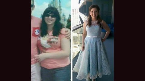 Before beginning her bucket list, Lawson was overweight and eating junk food. Being so active helped her lose weight and fit into a wedding dress that was three sizes smaller than her photo on the left. 