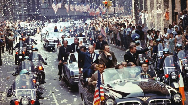 The crew of Apollo 11 -- Neil Armstrong, Buzz Aldrin and Michael Collins -- were thrown a ticker tape parade in 1969 in recognition of completing the first manned lunar landing. The Apollo 8 astronauts received similar recognition earlier the same year.