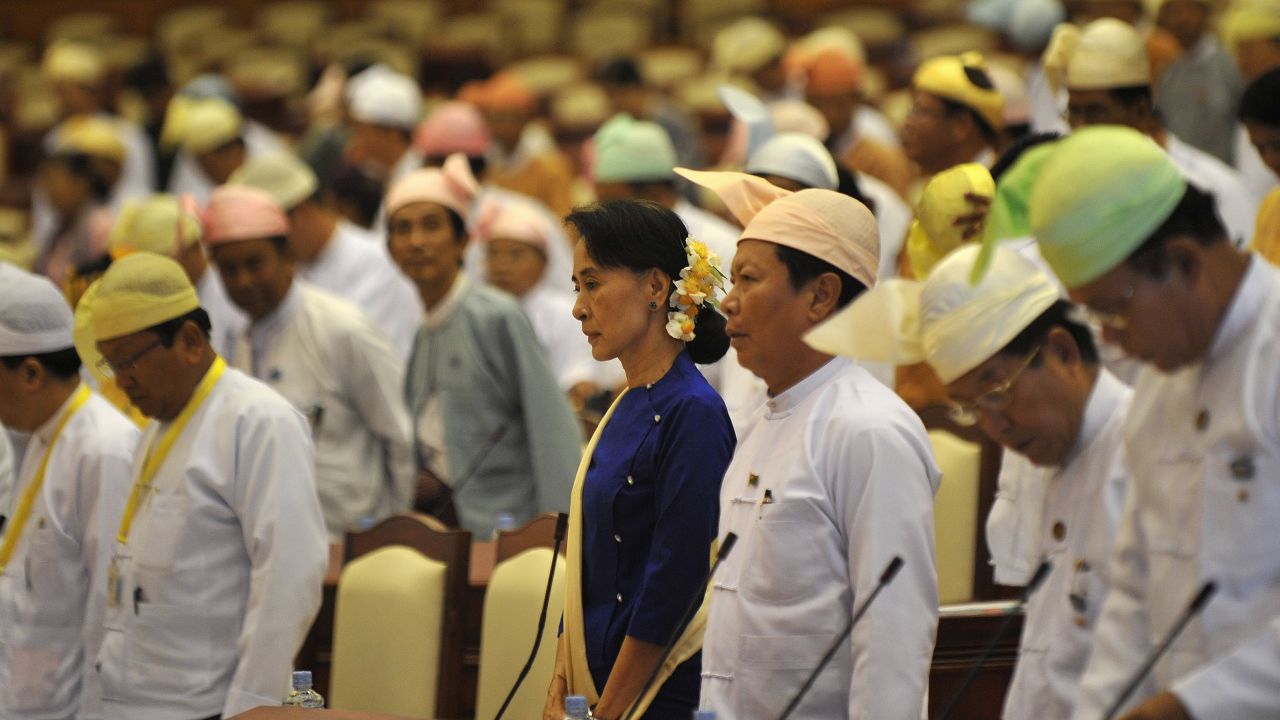 Myanmar's opposition leader Aung San Suu Kyi in Myanmar's parliament in Naypyidaw.