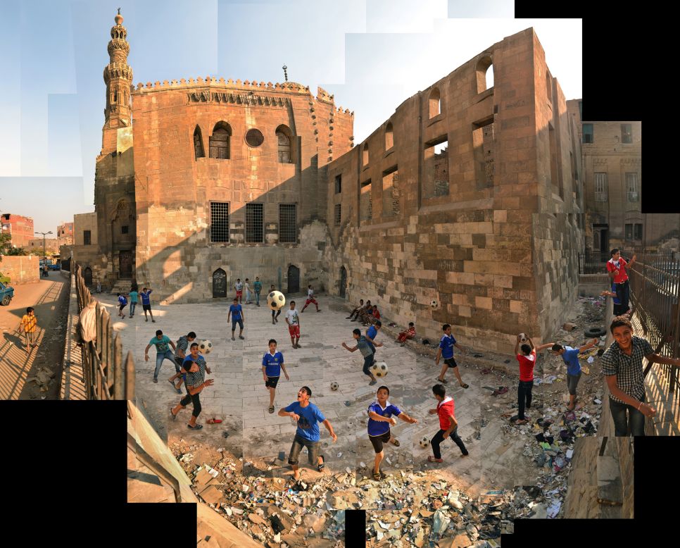 Public areas often get reused in Cairo. In the ruins of the neglected Qaitbey Mosque, for instance, children have set up a soccer pitch. 