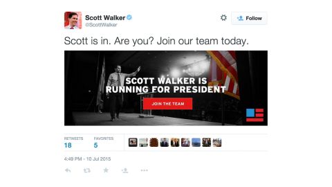 scott walker announces tweet