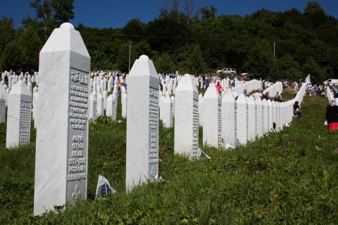 A row of headstones, some of more than 6,000 in the Srebrenica cemetery.