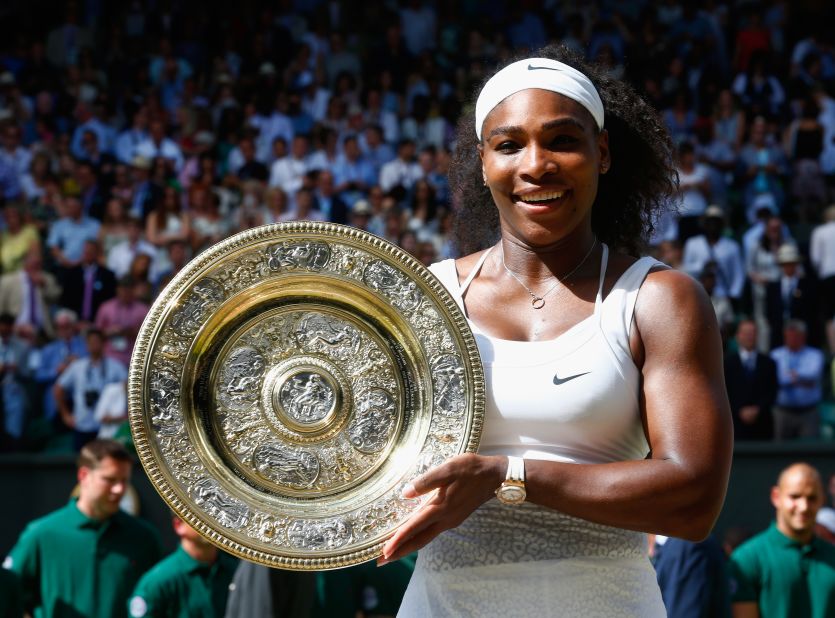 Williams celebrated her sixth Wimbledon title in 2015, resplendent in the All England Club's traditional all-white attire. It meant she held all four grand slam titles, going back to the 2014 U.S. Open -- her second "Serena Slam."