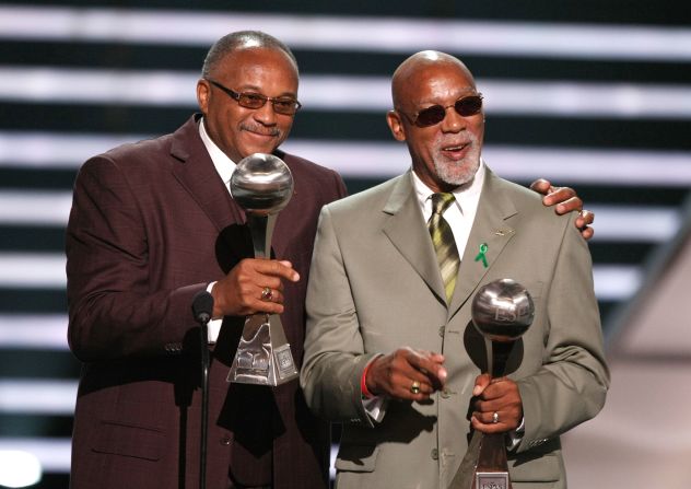 U.S. runners <strong>Tommie Smith</strong>, left, and <strong>John Carlos</strong> received the Arthur Ashe Courage Award<a href="index.php?page=&url=http%3A%2F%2Fsports.espn.go.com%2Fespn%2Fnews%2Fstory%3Fid%3D3417048" target="_blank" target="_blank"> in 2008</a>. The two<a href="index.php?page=&url=http%3A%2F%2Fwww.cnn.com%2F2012%2F04%2F24%2Fsport%2Folympics-norman-black-power%2F"> gave the Black Power salute</a> while receiving their medals in the 1968 Olympics. The two used their spotlight after they won gold and silver in the men's 200 meter sprint to draw attention to the fight for racial equality and human rights.