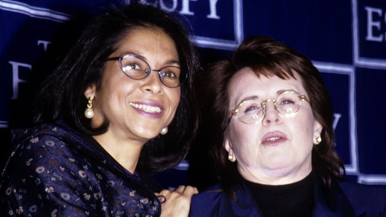 Tennis legend<strong> Billie Jean King</strong>, right, received<a href="http://espn.go.com/espys/arthurasheaward" target="_blank" target="_blank"> the 1999 award</a> because she was a huge advocate for women's sports. In 1972, she won the U.S. Open and threatened not to participate next year if the women's prize money wasn't equal to the men's. King is the founder and first president of the Women's Tennis Association. As head of the World Team Tennis league, she became the first woman commissioner in professional sports.