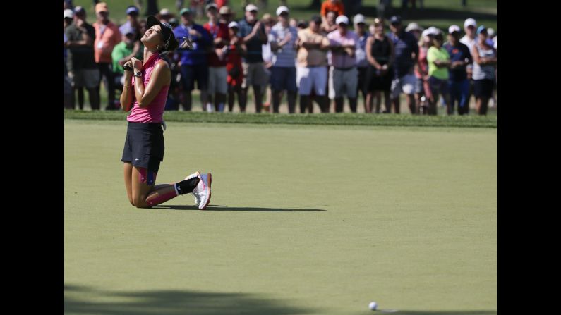 Michelle Wie reacts to a missed putt Saturday, July 11, at the U.S. Women's Open in Lancaster, Pennsylvania.