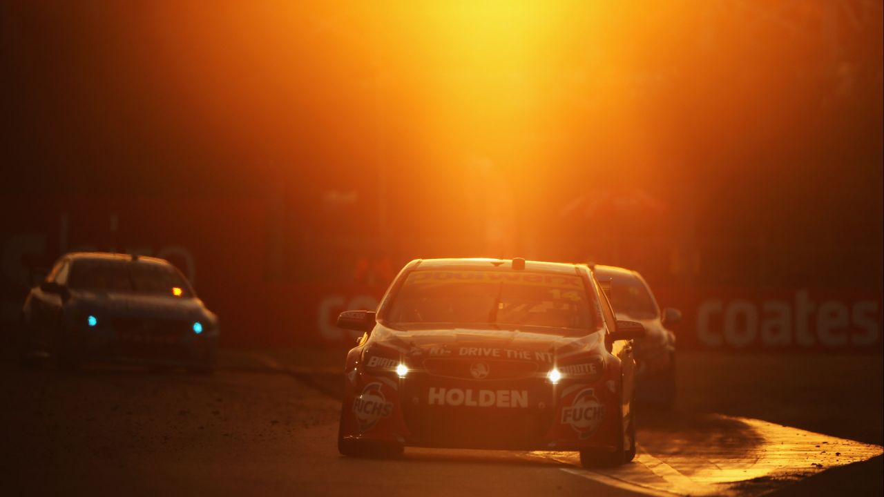 Fabian Coulthard leads a group of V8 Supercars during a race in Townsville, Australia, on Saturday, July 11.