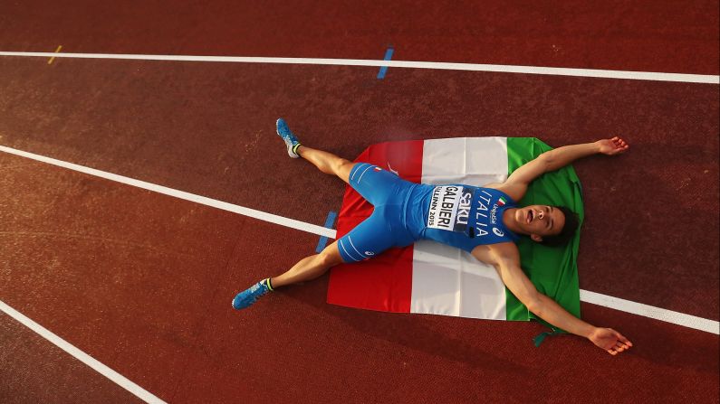 Italian sprinter Giovanni Galbieri celebrates after winning the 100-meter dash Thursday, July 9, at the European Under-23 Championships. <a href="index.php?page=&url=http%3A%2F%2Fwww.cnn.com%2F2015%2F07%2F07%2Fsport%2Fgallery%2Fwhat-a-shot-sports-0707%2Findex.html" target="_blank">See 38 amazing sports photos from last week </a>