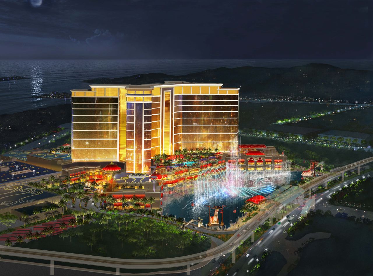 Guests at Wynn Palace can ride air-conditioned gondolas over an artificial lake to the front door of the 1,700-room hotel opening in the first half of 2016.