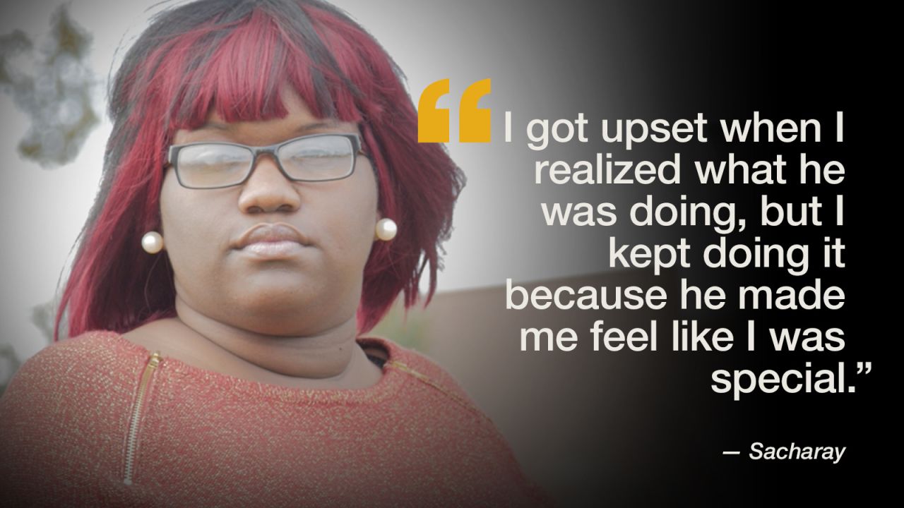  At 14, "Sacharay" suffered severe bullying in school because of her skin color. An older teen befriended her and led "Sacharay" to a man who claimed he loved her. Then he sold her body.