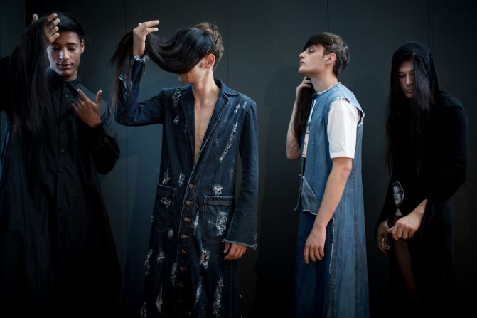 Somewhat more familiar were the looks by Attila Lajos, which featured denim treated in different ways.