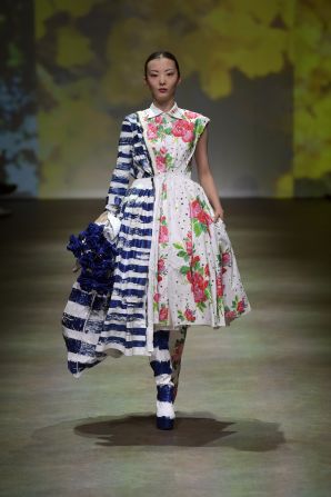 Richard Quinn's deconstructed "Cracked Couture" collection -- his final BA collection from Central Saint Martins --  saw traditional gowns ripped, reattached and reframed for the future.