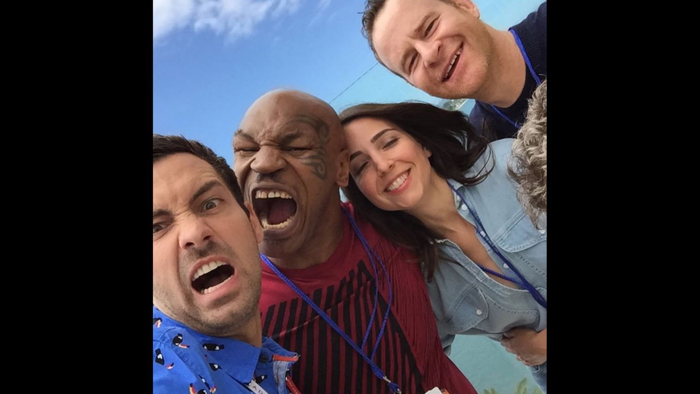Boxing legend Mike Tyson acts like he wants to take a bite out of comedian Jeff Dye on Friday, July 10. "Best day of my life," <a href="https://instagram.com/p/498Ir_ohzL/" target="_blank" target="_blank">Dye said on Instagram.</a>