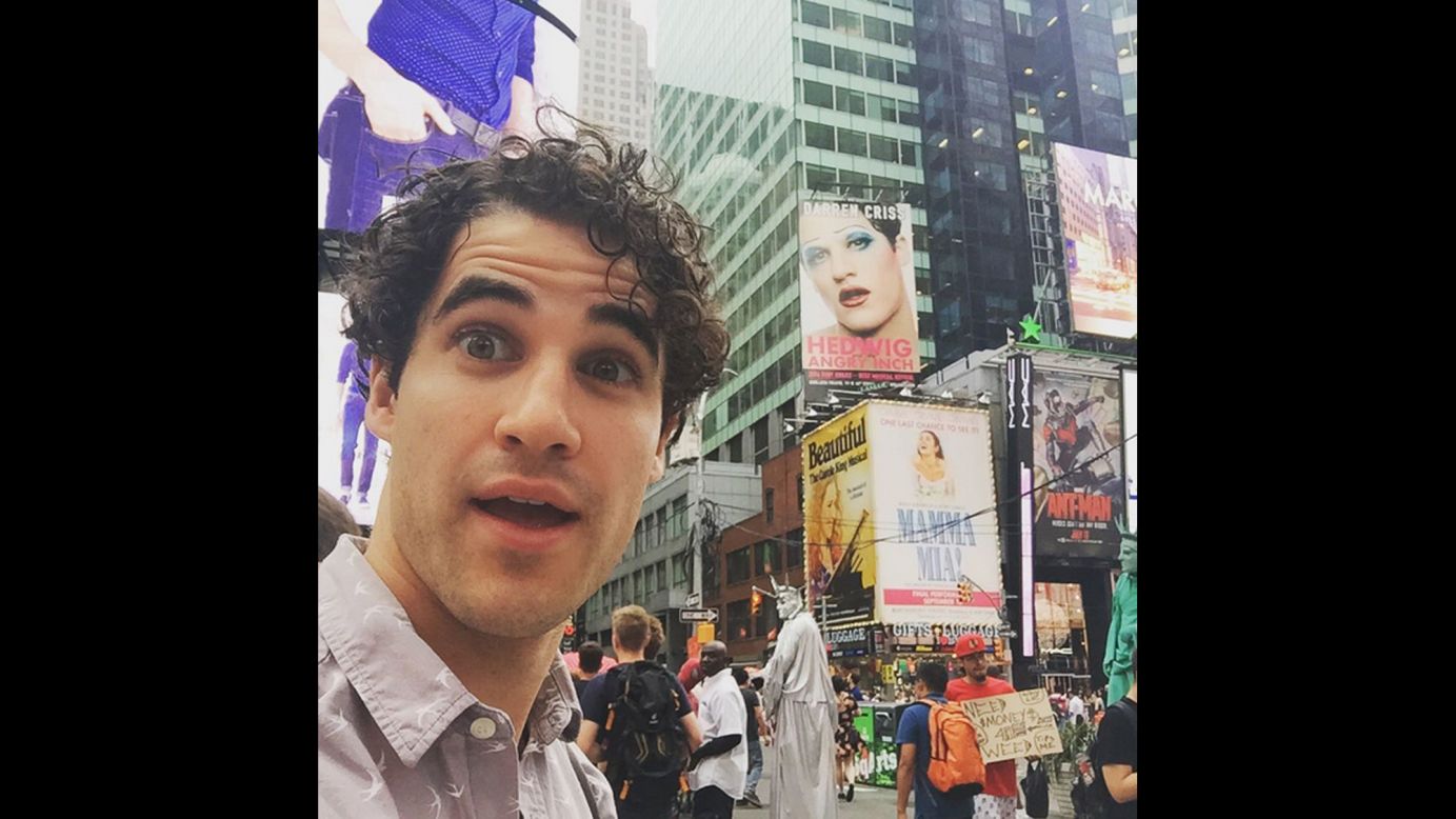 "Photobombin' myself," said actor Darren Criss, who's starring on Broadway's "Hedwig and the Angry Inch." He <a href="https://instagram.com/p/47SZp5D1LY/" target="_blank" target="_blank">posted the selfie to Instagram</a> on Thursday, July 9.