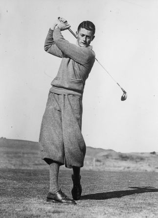 Australian golfer Harry Williams sported a particularly fine pair of plus fours, or knickerbockers as they were more commonly known, in 1931.   <br /><br />"People always ask about the plus four and the plus two -- the difference is the width of fabric that's left at the knee. Plus fours equals four inches of fabric at the knee," Fleming says. <br /><br />"If you ask people to name the traditional golfing look, it's diamond jumpers and plus fours. They were worn for lots of outdoor pursuits and golfers took to the knickerbockers. Even at the time people debated whether you looked silly!"
