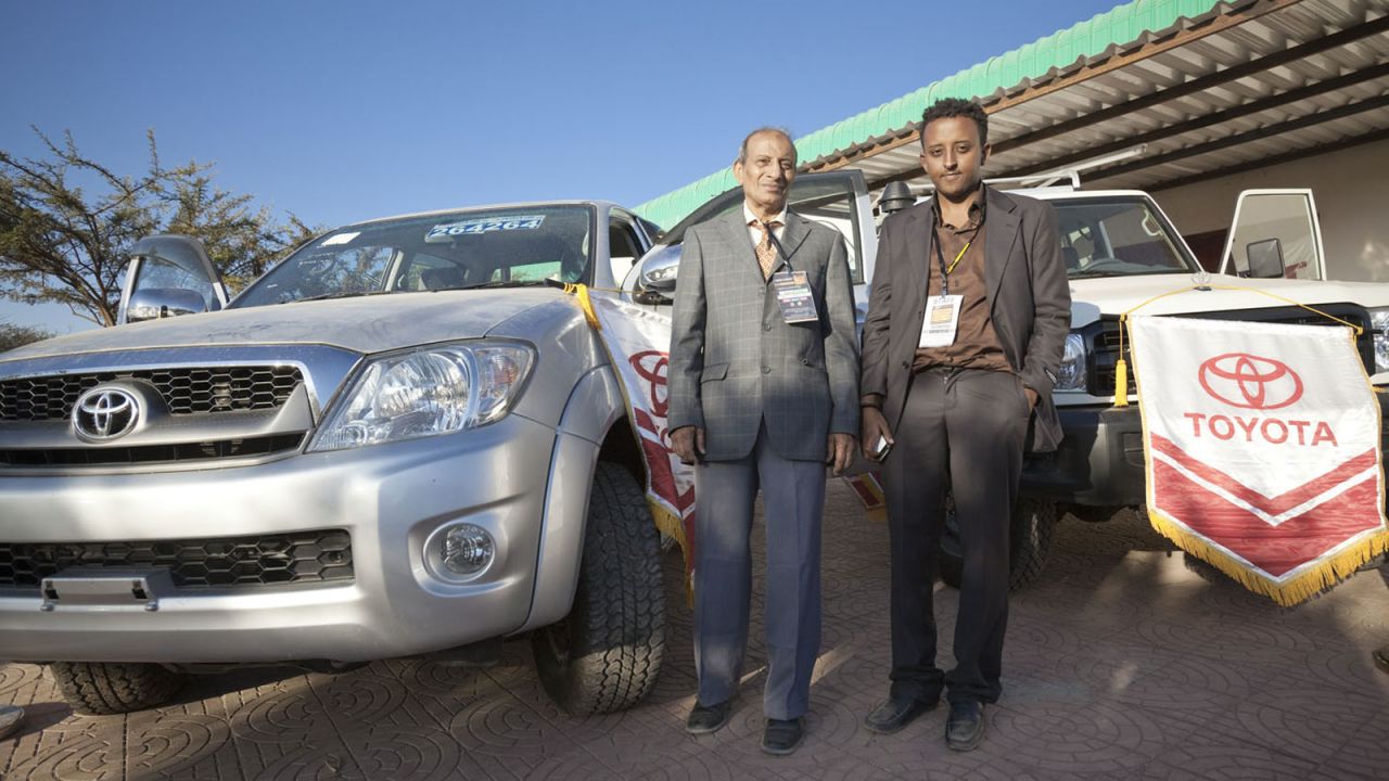 But modernity is arriving fast. These Toyota importers sell 4x4 cars that  compete for space on the city's streets with more traditional vehicles.