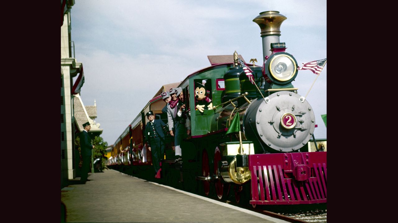 While Disney movie and cartoon characters didn't wander the park all the time back in the early days, Mickey Mouse was spotted riding in the locomotive cab of a circus train July 18, 1955. The animated version of this train was featured in the Disney film, "Dumbo." 