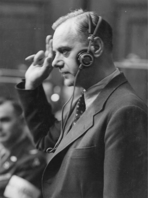 A key early supporter of Hitler, Alfred Rosenberg went on to become the minister responsible for eastern territories occupied by the Nazis -- where most of the death camps were located. Tried at Nuremberg, he was found guilty of conspiracy to commit aggressive warfare, crimes against peace, war crimes and crimes against humanity in 1946. He was sentenced to death and hanged.