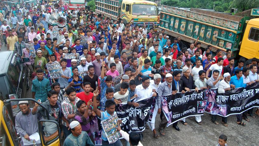 Bangladeshi protesters demonstrate against the lynching of a 13-year-old boy in Sylhet on July 14, 2015. Outrage over the murder, which was captured on video, mounted as one of the suspects confessed after being arrested in Saudi Arabia.