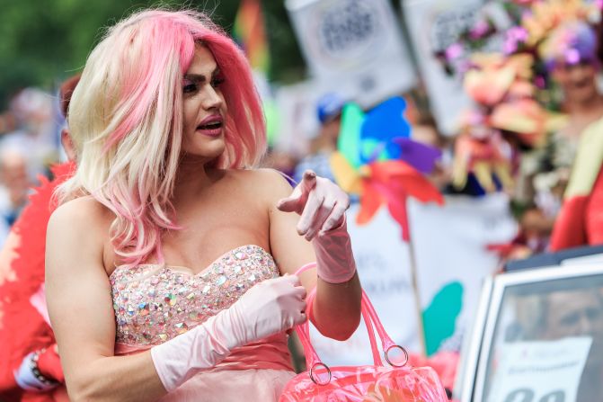 A participant attends the Christopher Street Day parade in Berlin, Germany on June 27, 2015, which attracted several thousand marchers. The first Christopher Street Day parade in Germany took place in Germany's capital in 1979. The celebration gained its name from the location of the Stonewall Inn in New York, a key landmark for the LGBT struggle. 