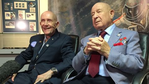 Former astronaut Thomas Stafford (left) and former cosmonaut Alexey Leonov
