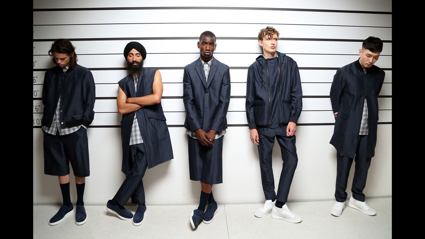 This week marked the first New York Fashion Week: Men's, <br /><br />Cult brand Public School's presentation lineup included jewelery designer Waris Ahluwalia (second from left) and Twin Shadow.