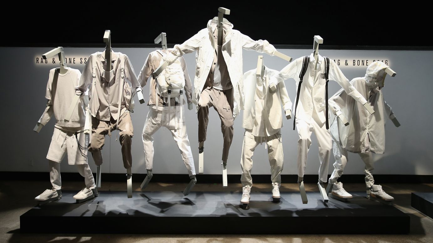 Rag & Bone's parkour-themed collection was shown on mannequins, as well as in a video of actual parkourists wearing the clothes.
